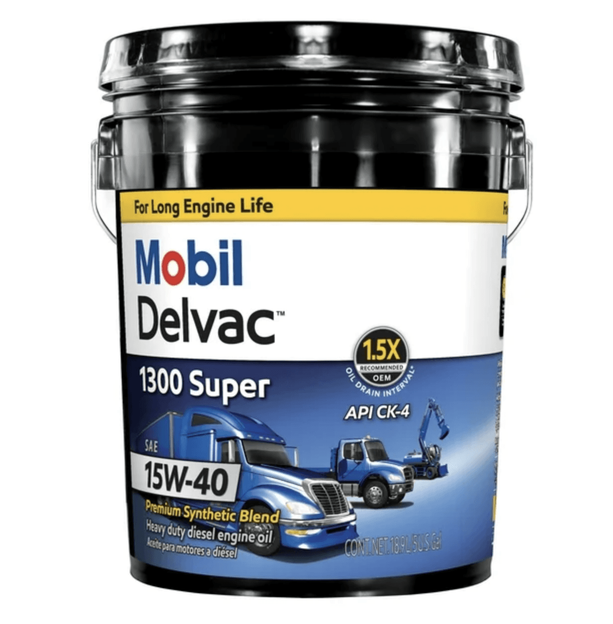 Mobil Delvac 1300 Super Heavy Duty Premium Synthetic Blend Diesel Engine Oil 15W-40, 5 Gallon image