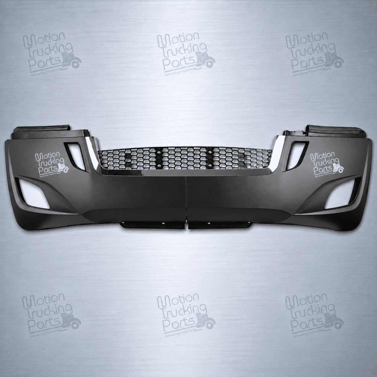 Freightliner Cascadia Front Bumper Assembly Painted with Fog Lamp Holes & Paint Stripe | 2018+ | OE Replacement | Replaces OEM A21-28979-034 | A21-29370-003 image